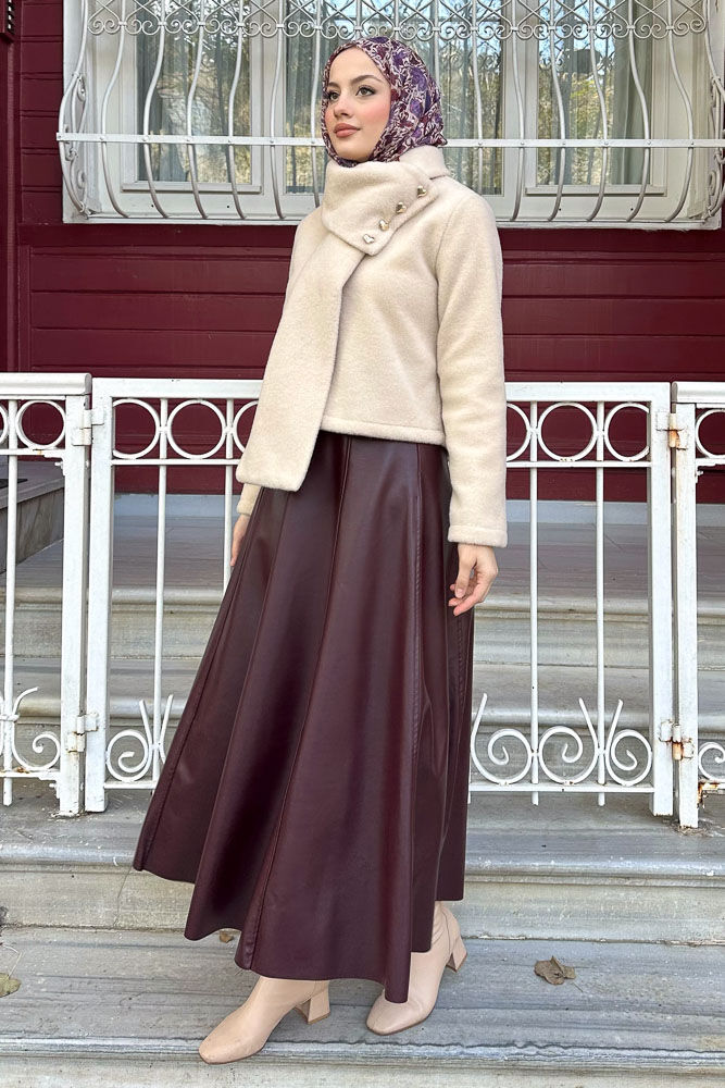 Kalp Düğmeli Kısa Kaban - Bej - LİNE (1)