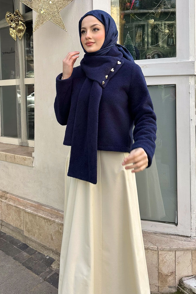 Kalp Düğmeli Kısa Kaban - Lacivert - LİNE (1)