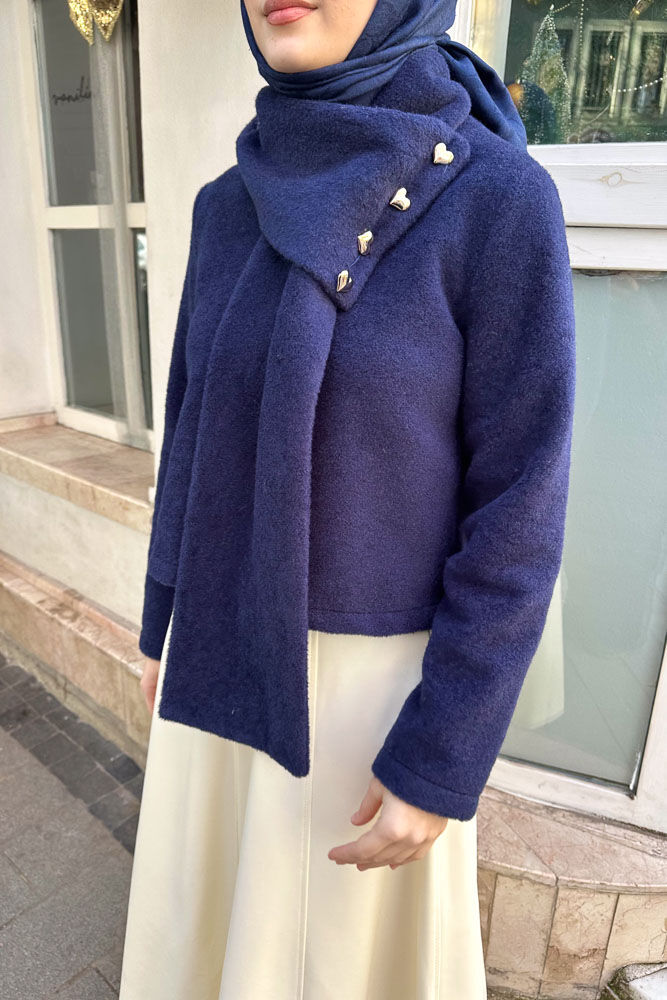 Kalp Düğmeli Kısa Kaban - Lacivert - LİNE (2)