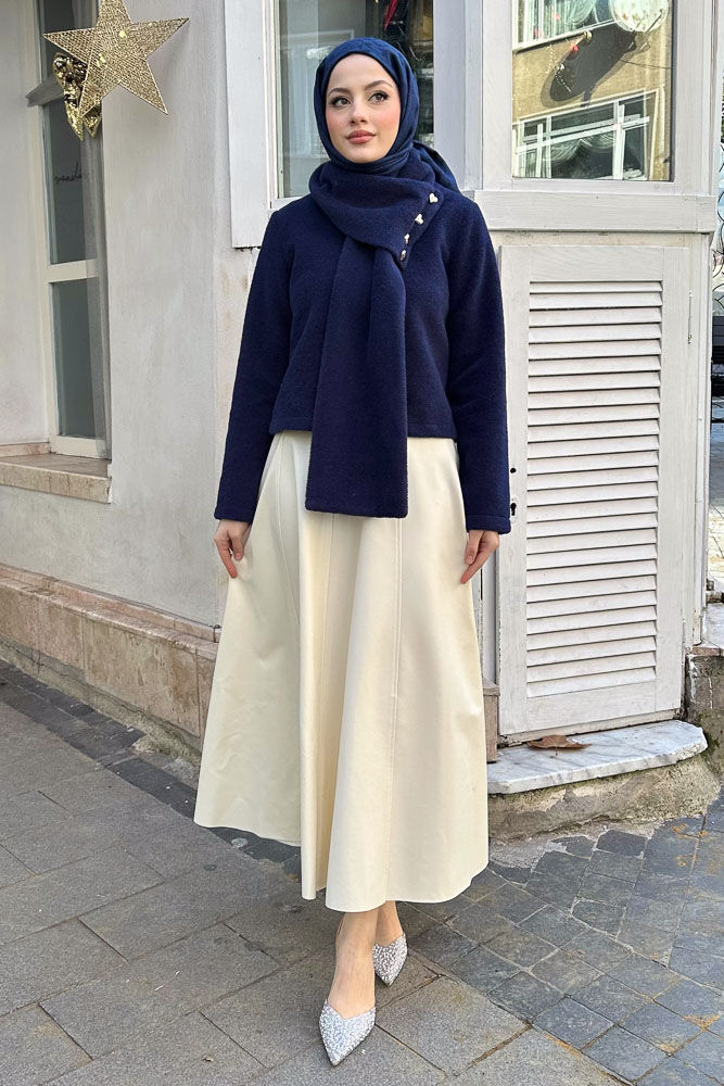 Kalp Düğmeli Kısa Kaban - Lacivert - LİNE (3)