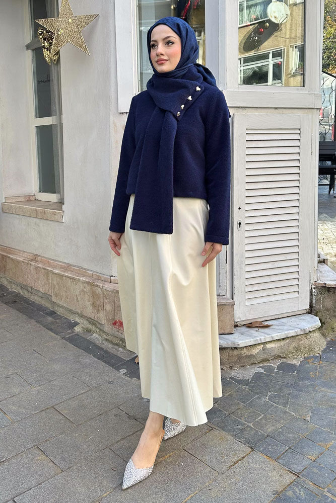 Kalp Düğmeli Kısa Kaban - Lacivert - LİNE (4)