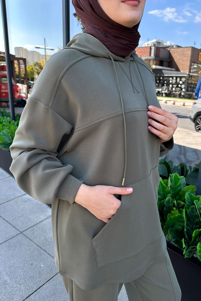 Kanguru Cepli Kesik Detaylı Takım - Haki - İKOL (1)