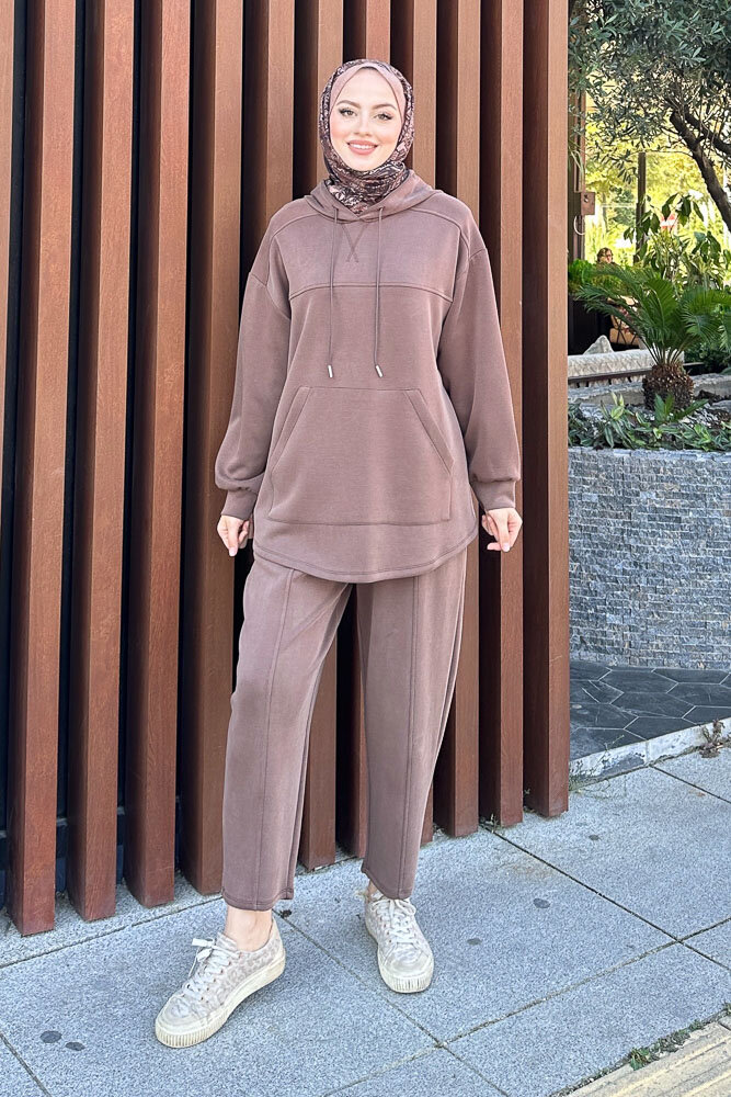 Kanguru Cepli Kesik Detaylı Takım - Kahverengi - İKOL (4)