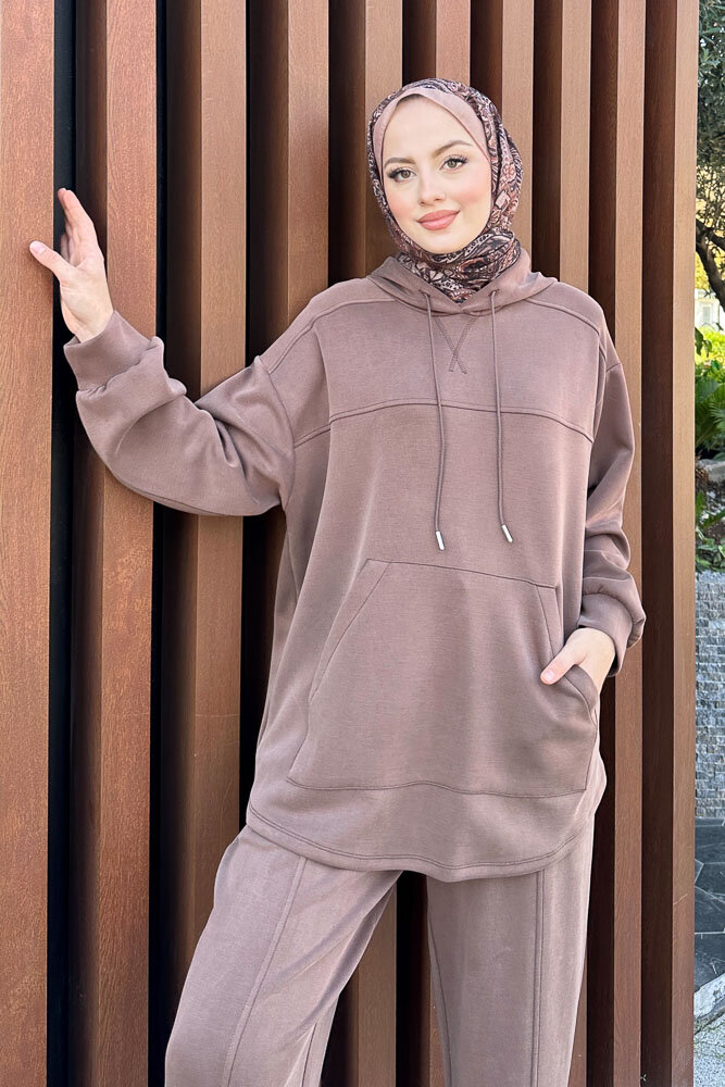 Kanguru Cepli Kesik Detaylı Takım - Kahverengi - İKOL (1)