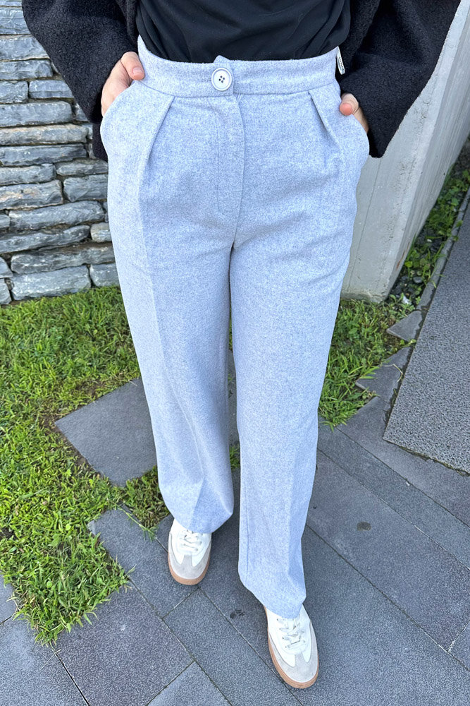 Kaşe Plazzo Pantolon - Açık Gri 