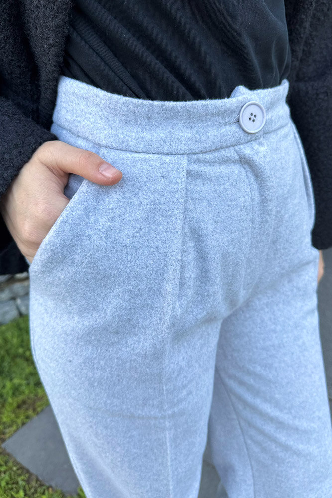 Kaşe Plazzo Pantolon - Açık Gri - 4