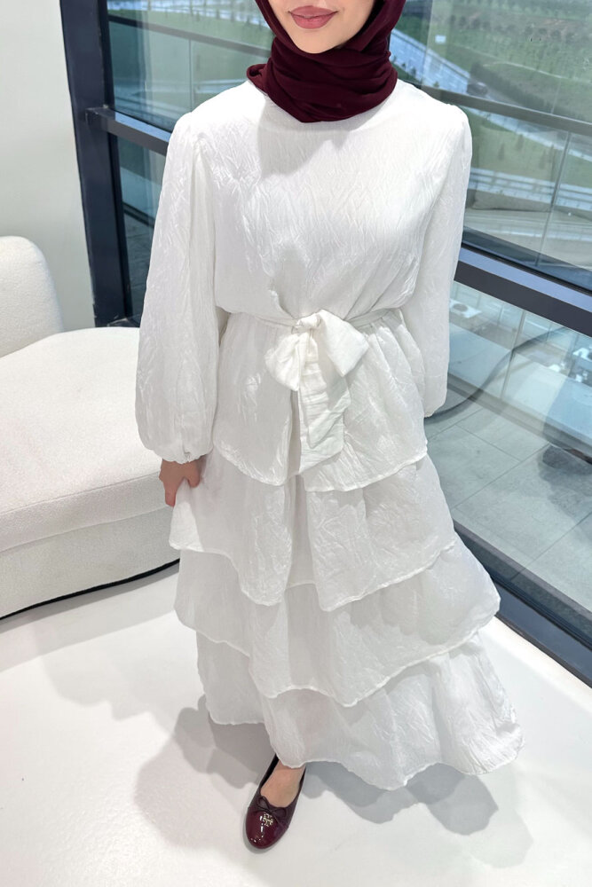 Kat Kat Tül Detaylı Elbise - Ekru - ENMA (3)