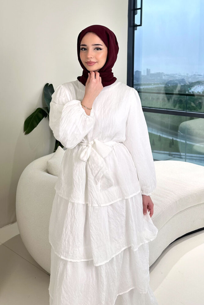 Kat Kat Tül Detaylı Elbise - Ekru - 1