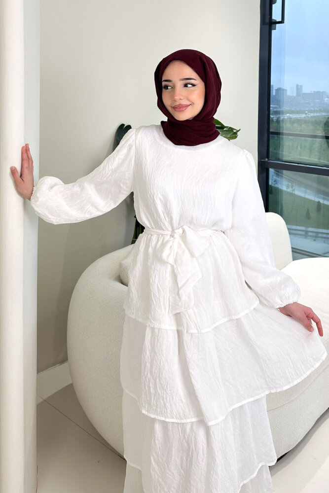 Kat Kat Tül Detaylı Elbise - Ekru - 5