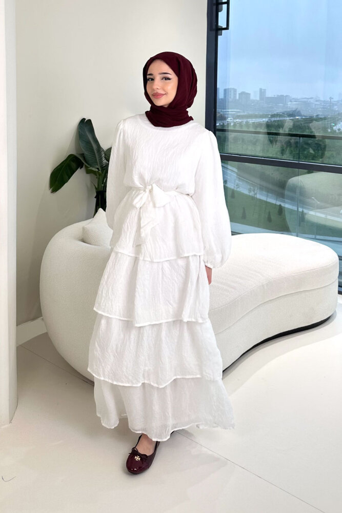 Kat Kat Tül Detaylı Elbise - Ekru - 2