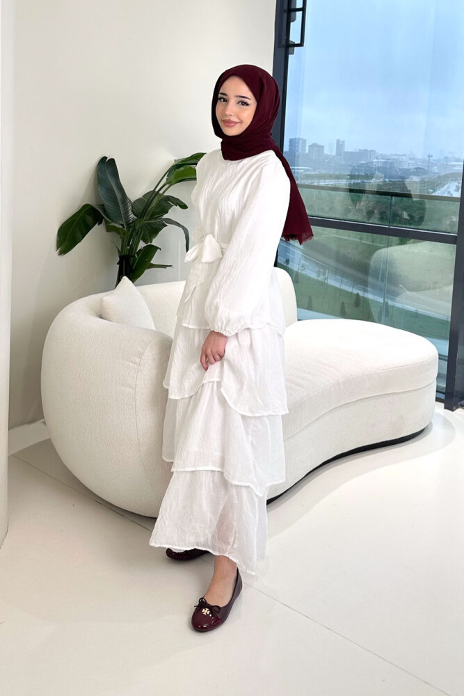 Kat Kat Tül Detaylı Elbise - Ekru - 7