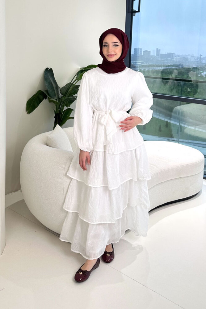 Kat Kat Tül Detaylı Elbise - Ekru - 6