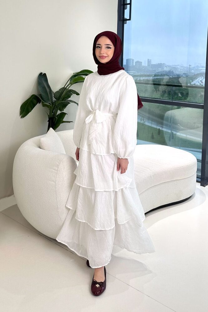 Kat Kat Tül Detaylı Elbise - Ekru - 8