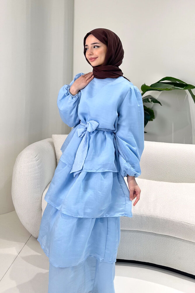 Kat Kat Tül Detaylı Elbise - Mavi - 2