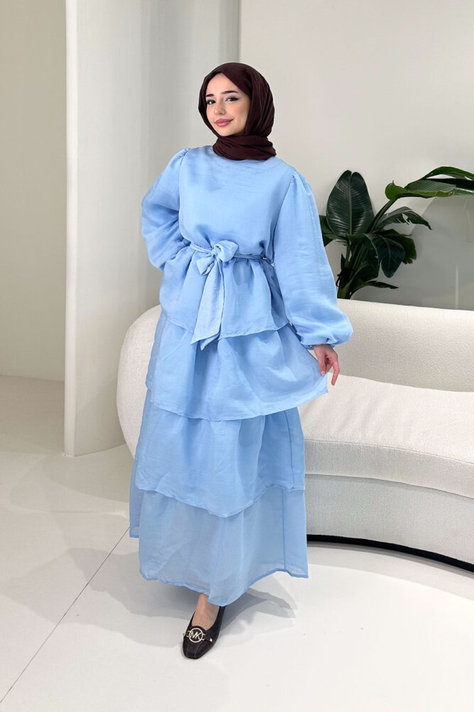 Kat Kat Tül Detaylı Elbise - Mavi - ENMA (2)
