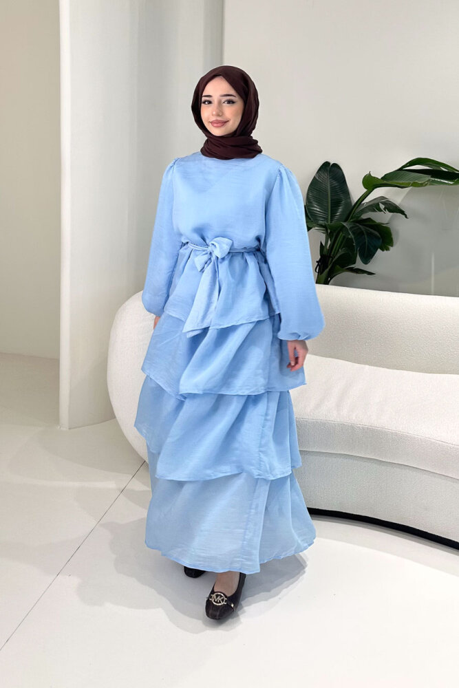 Kat Kat Tül Detaylı Elbise - Mavi - 1