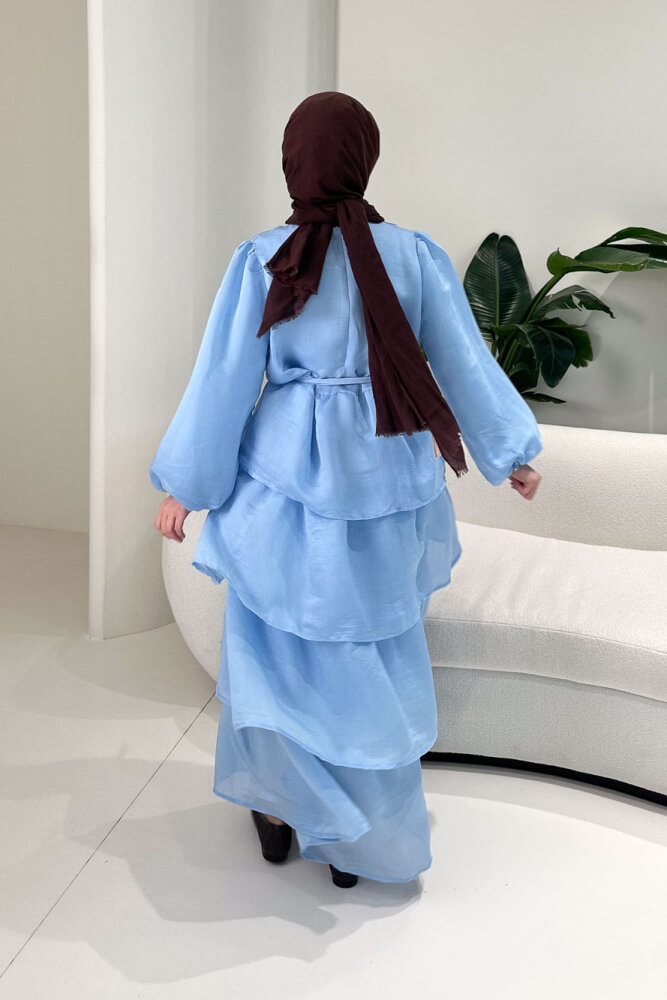 Kat Kat Tül Detaylı Elbise - Mavi - ENMA (5)