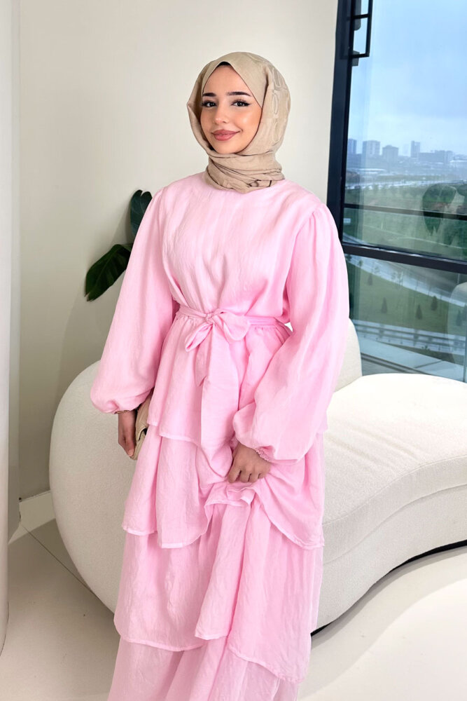 Kat Kat Tül Detaylı Elbise - Pembe - ENMA (3)