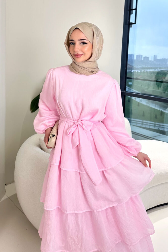 Kat Kat Tül Detaylı Elbise - Pembe - 2