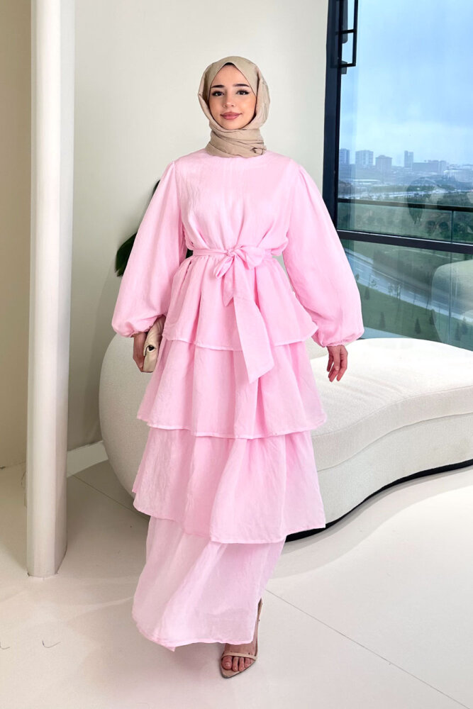 Kat Kat Tül Detaylı Elbise - Pembe - 5