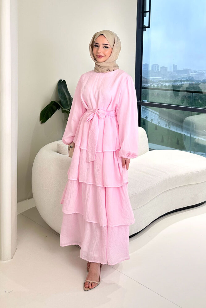 Kat Kat Tül Detaylı Elbise - Pembe - 8