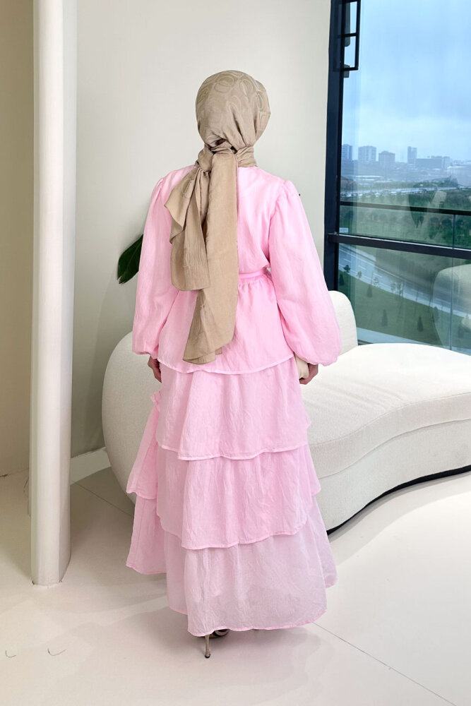 Kat Kat Tül Detaylı Elbise - Pembe - 7