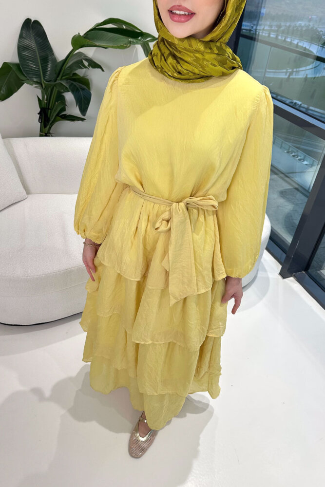 Kat Kat Tül Detaylı Elbise - Sarı - ENMA (1)