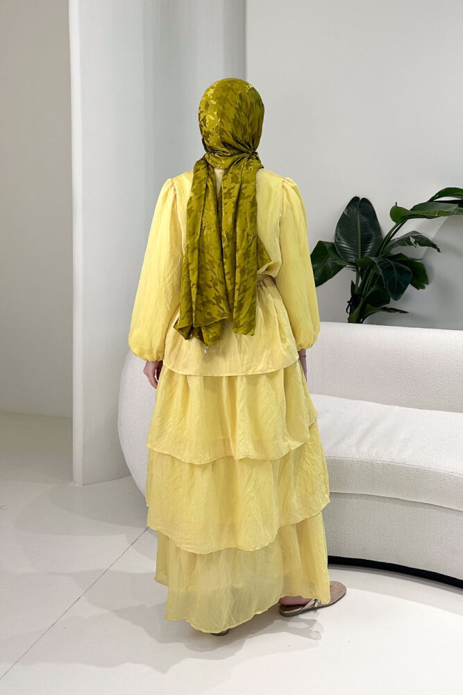 Kat Kat Tül Detaylı Elbise - Sarı - ENMA (5)