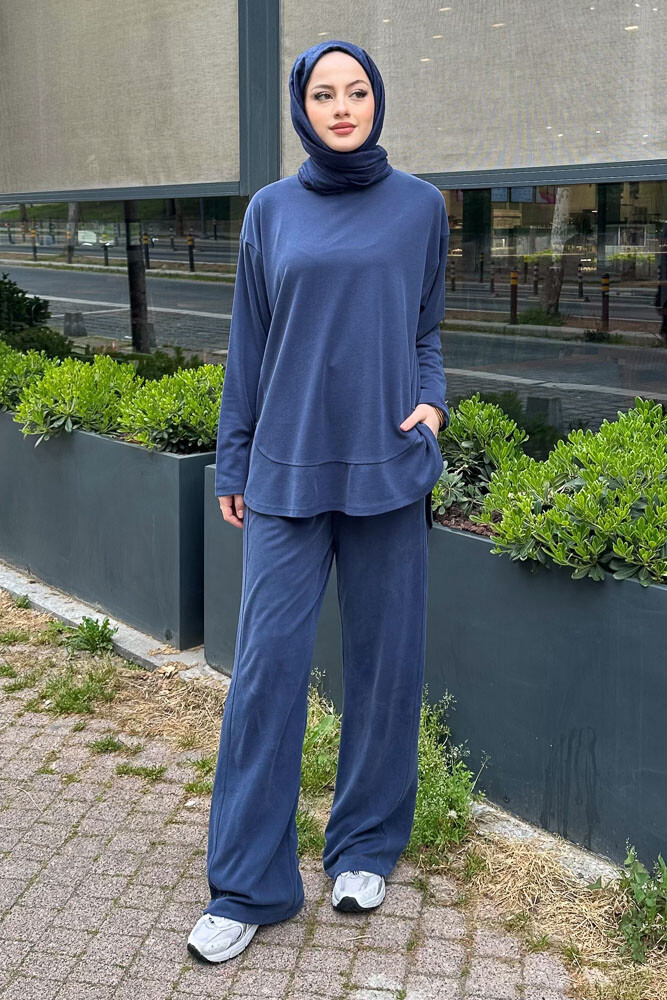 Kavisli Kesik Detaylı Spor Takım - Lacivert - 7