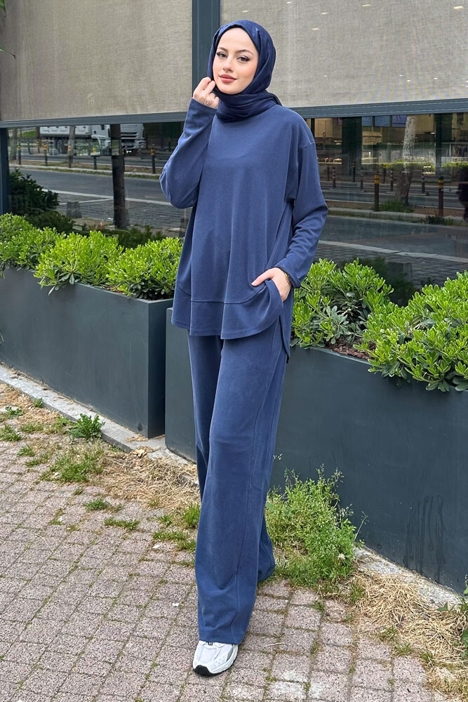 Kavisli Kesik Detaylı Spor Takım - Lacivert - 2