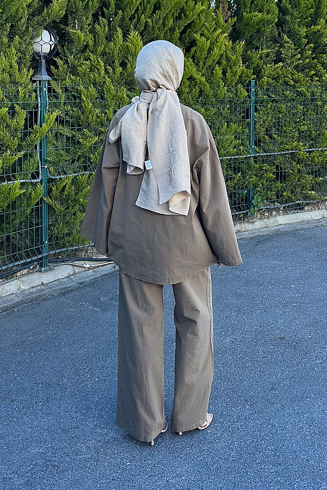 Kemer Detaylı Keten Pantolon Takım - Haki - 5