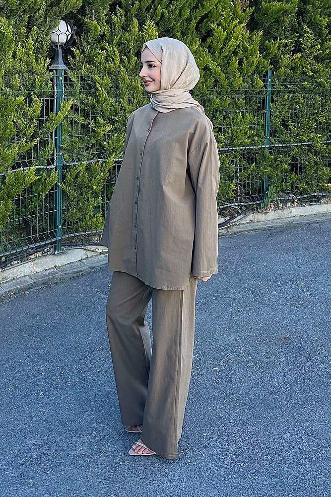 Kemer Detaylı Keten Pantolon Takım - Haki - ENMA (3)