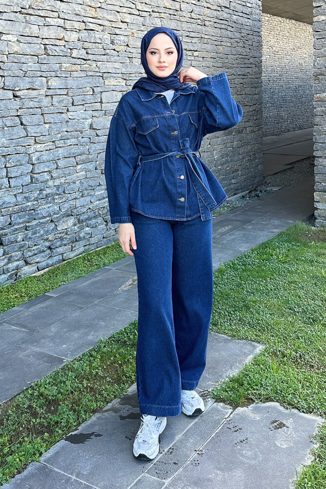 Kemerli Kot Takım - Koyu Mavi - 6