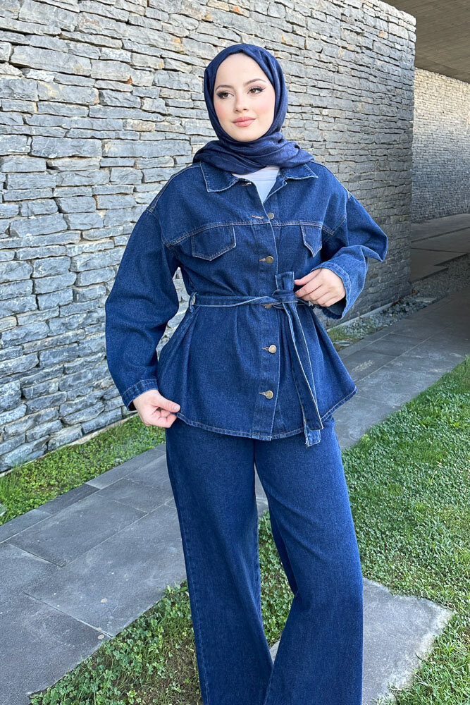 Kemerli Kot Takım - Koyu Mavi - 3