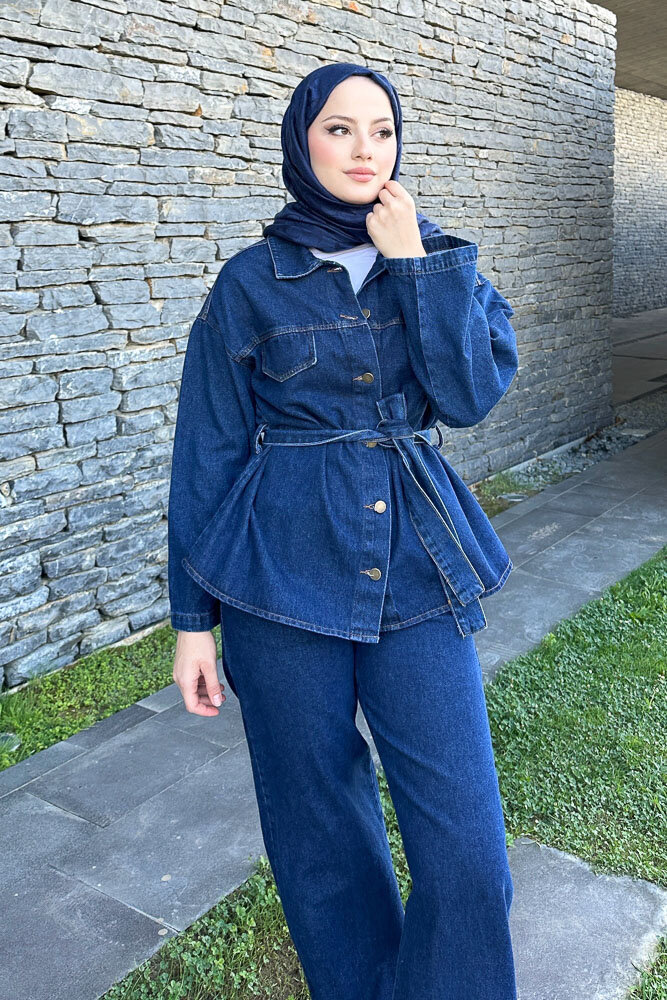 Kemerli Kot Takım - Koyu Mavi - 5