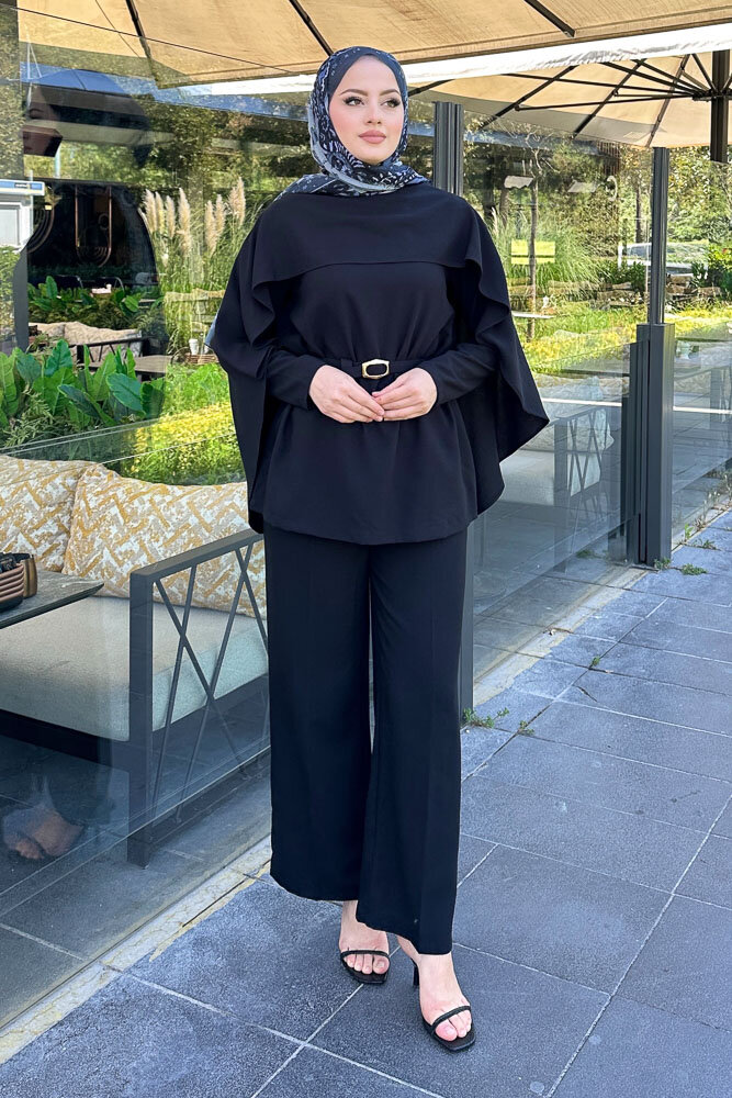 Kemerli Pelerinli Takım - Siyah - LİNE (4)