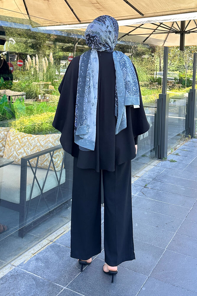 Kemerli Pelerinli Takım - Siyah - 4