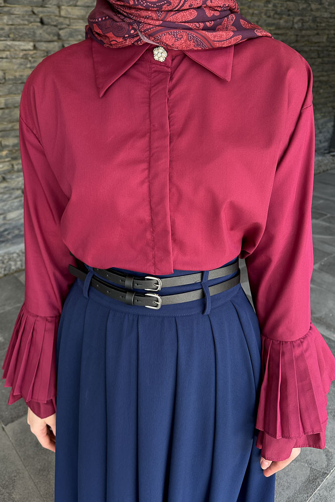 Kemerli Pileli Etek - Lacivert - PUANE (5)