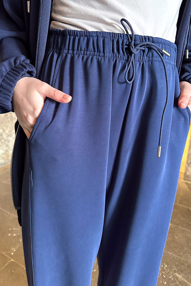 Kesik Detaylı Bol Paça Pantolon - Lacivert - İKOL (1)