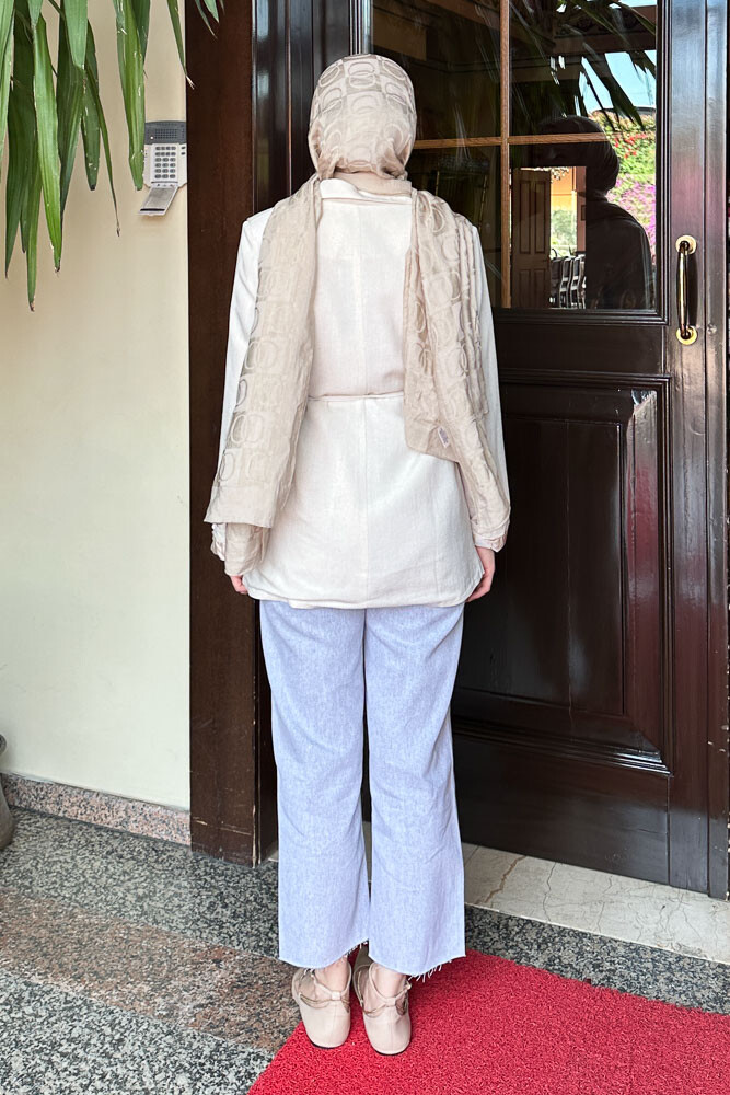 Keten Astarlı Blazer - Bej - 7