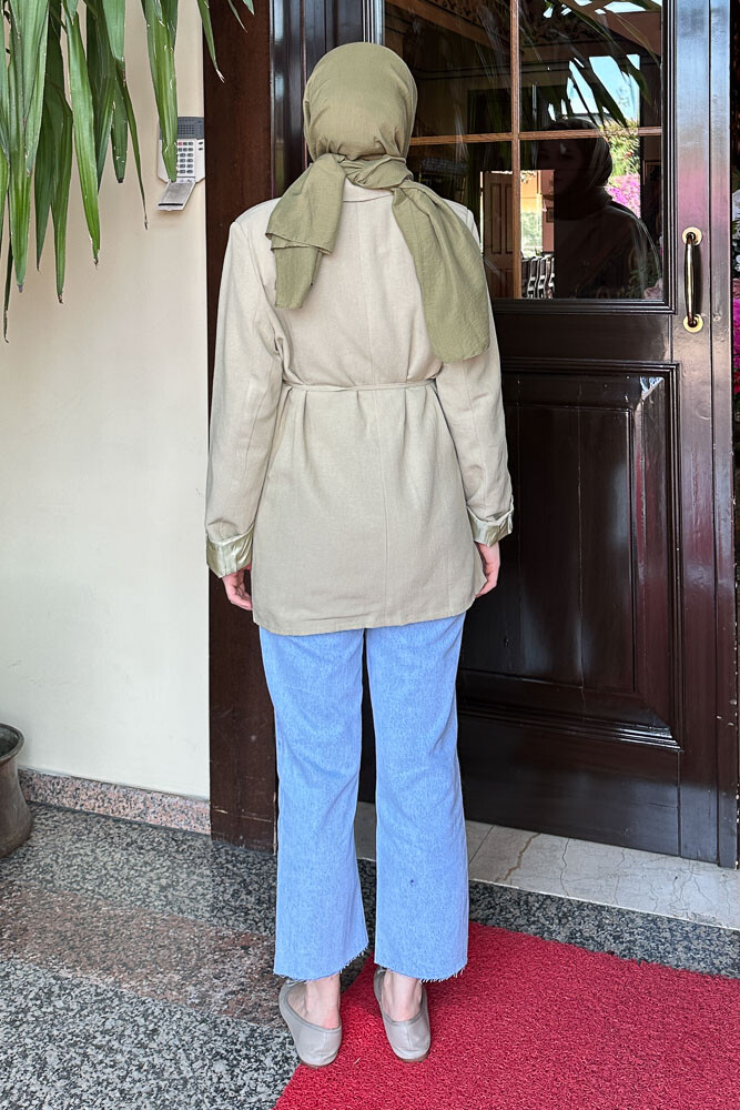 Keten Astarlı Blazer - Yağ Yeşili - 8