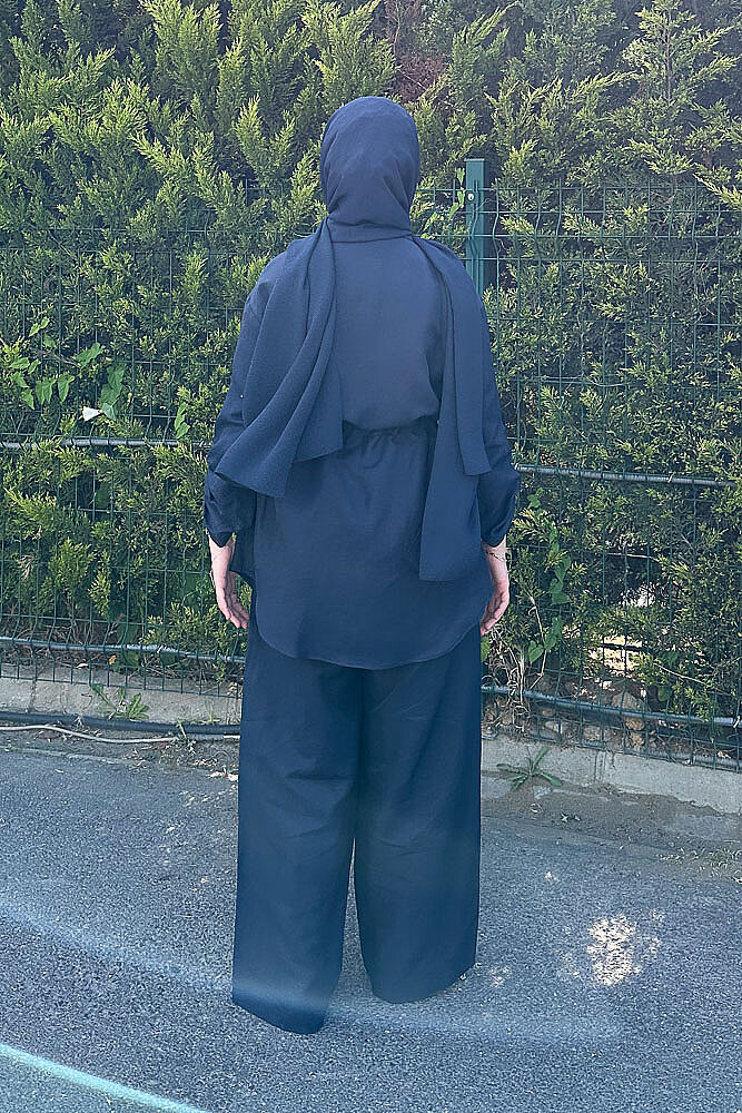 Keten Beli Büzgülü Pantolon Takım - Lacivert - 5