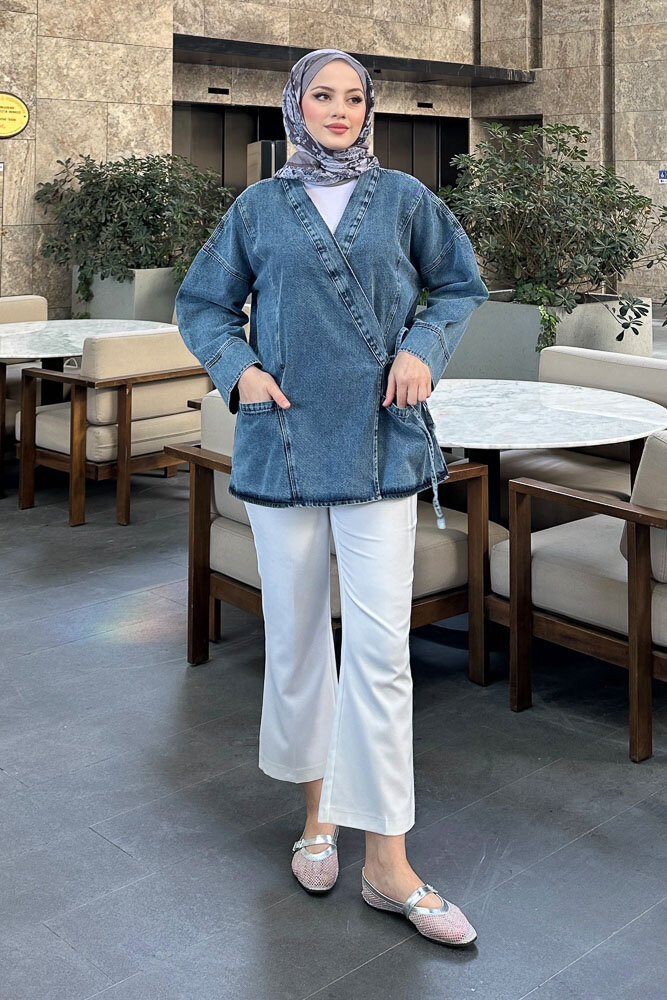 Kimono Kot Ceket - Mavi - 3