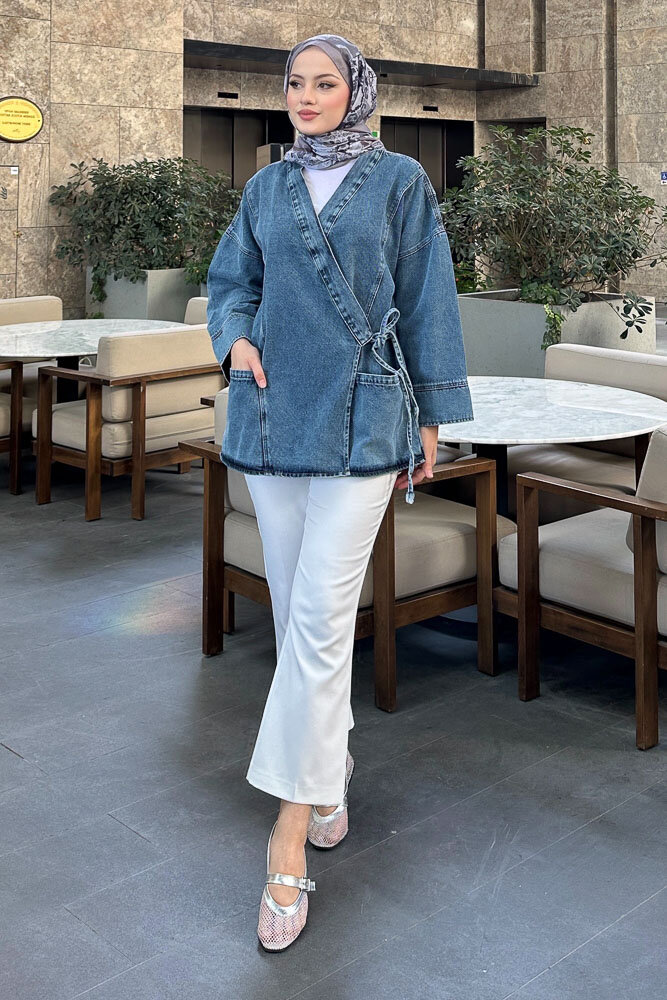 Kimono Kot Ceket - Mavi - 1