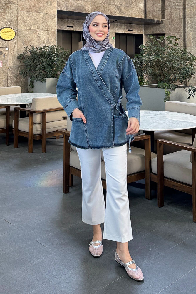 Kimono Kot Ceket - Mavi - 7