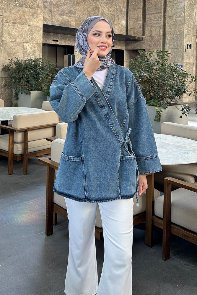 Kimono Kot Ceket - Mavi - 2