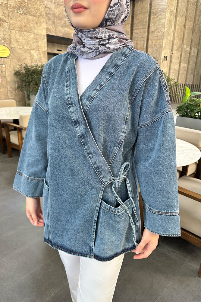 Kimono Kot Ceket - Mavi - 4