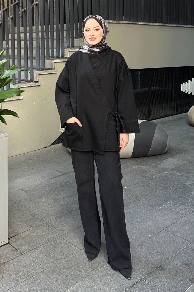 Kimono Kot Ceket - Siyah - 2