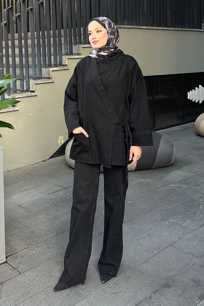 Kimono Kot Ceket - Siyah - 3