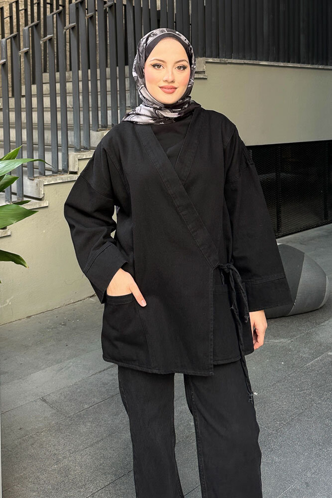 Kimono Kot Ceket - Siyah - 4